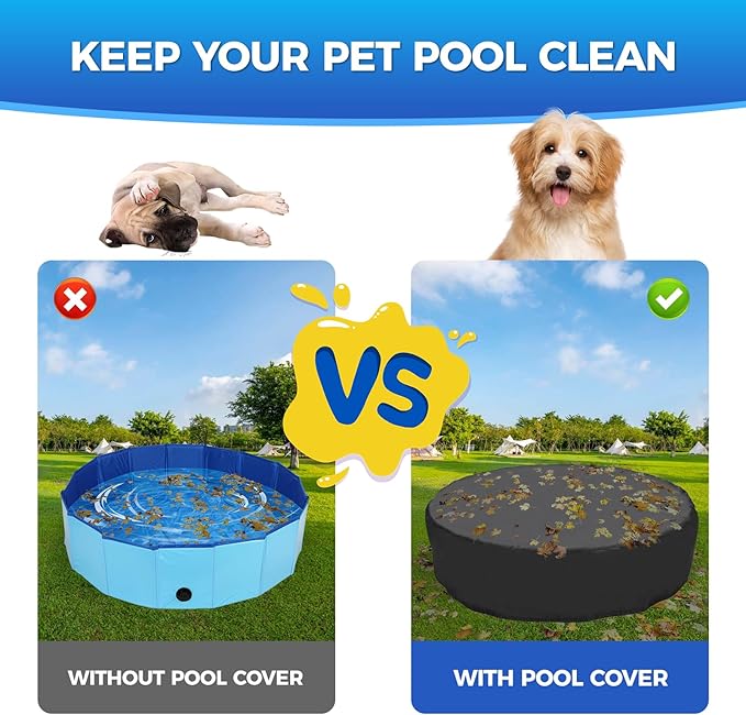 87 inch Foldable Dog Pet Bath Pool Cover, Portable Round Collapsible Pool Cover with Oxford Cloth Material and Drawstring Design for Dog Pet Pool, Waterproof and Dustproof (Black)