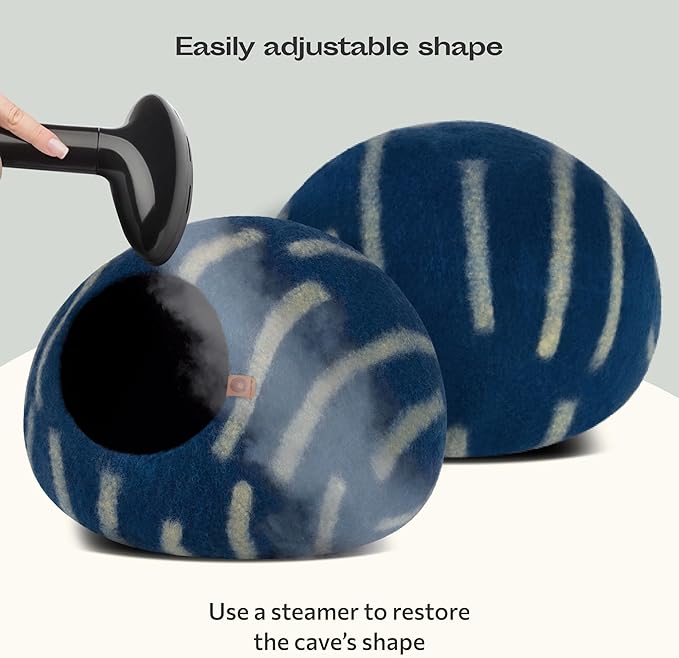 MEOWFIA Cat Cave – Premium Felt Cat Bed for Indoor Cats, Handmade 100% Merino Wool (Medium, Deep Azure)