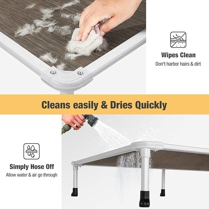 Veehoo Chew Proof Elevated Dog Bed - Cooling Raised Pet Cot - Silver Aluminum Frame and Durable Textilene Mesh Fabric, Unique Designed No-Slip Feet for Indoor or Outdoor Use, Brown, Medium, CWC2003