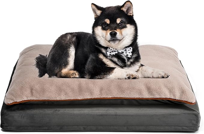 Amazon Basics Dog Bed with Cooling Gel Memory Foam, Pressure-Relief Support for Dogs up to 50lbs, Non-Slip Bottom, Machine Washable Cover, Large Sized (36" x 27"), Grey