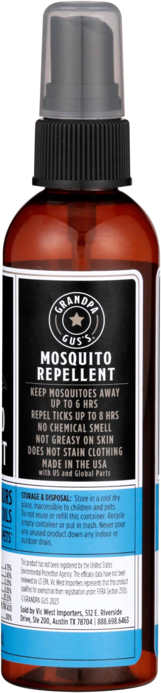 Grandpa Gus's Natural Mosquito Repellent Spray, Time-Release Plant-Based Actives, Non-Greasy, No Stains, DEET-Free, 4 oz (Pack of 2)