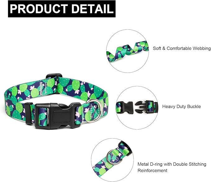 Mercano Adjustable Dog Collar - Special Design Patterns, Soft Nylon Comfortable Durable Pet Collar for Small Medium Large Dogs (L, Cactus)