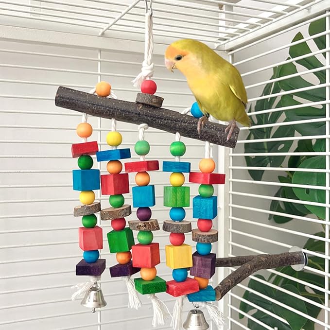 Bird Chewing Toys for Parakeet- Parrot Cage Bites, Wooden Block Cockatiel Toy for Small and Medium Parrots and Birds