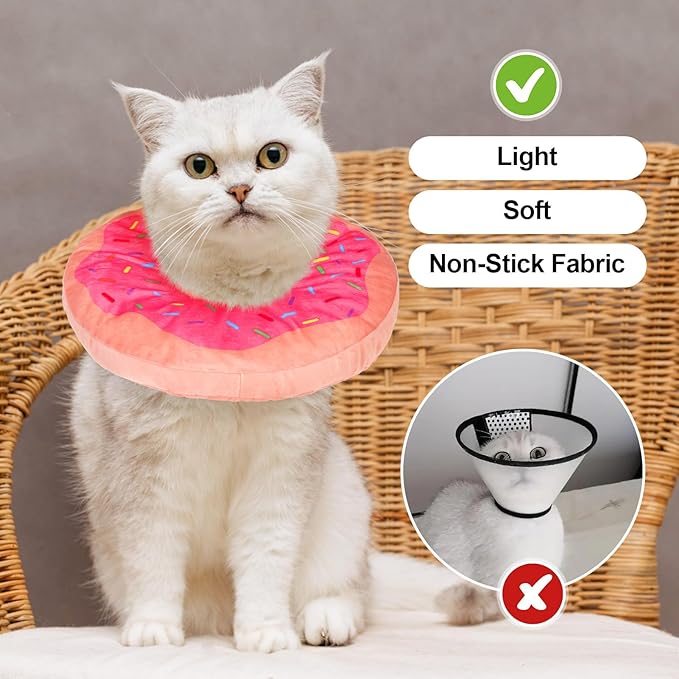 BEAUTYZOO Cat Cone Collars Soft, Cat Recovery E Collars After Surgery to Stop Licking, Adjustable Elizabeth Circle Collar Cute Pet Donut Pillow for Cats Kitten Small Dogs, Pink S