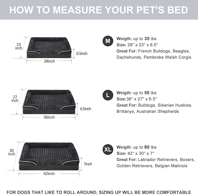 WNPETHOME Dog Beds for Large Sized Dogs, Washable Orthopedic Dog Couch Sofa Bed with Waterproof Lining & Non-Skid Bottom for Pet Sleeping