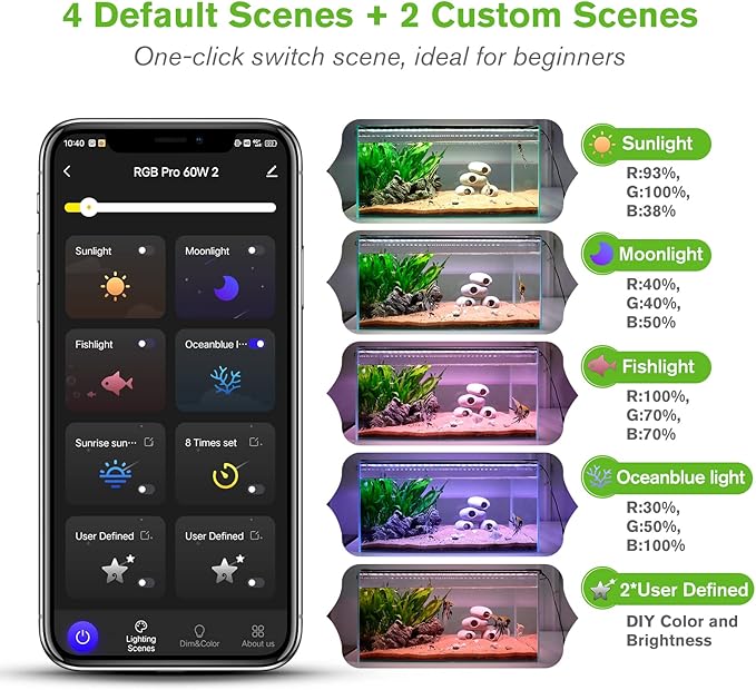 hygger 35W Smart Aquarium Light, Bluetooth LED Light with App Control, Full Spectrum Fish Tank Light with 24/7 Lighting Cycle, 5 Modes, Adjustable Timer, for 24"-30" Freshwater Planted Tank
