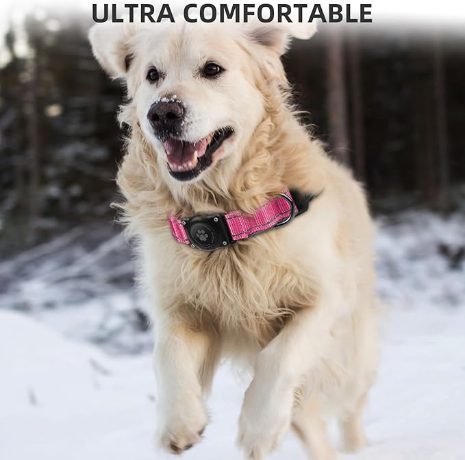 Airtag Dog Collar - 100% Waterproof Air tag Dog Collar Holder for Apple AirTag, Reflective, Soft Padded, Everlasting, GPS Dog Collar for Small Medium Large Dogs (Hot Pink, S)