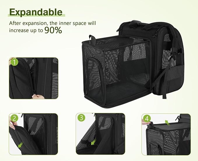 Pecute Pet Carrier Backpack, Large Cat Carrier Backpack, Expandable Cat Backpack with Breathable Mesh for Medium Large Cats, and Small Dogs, Dog Backpack Carrier for Travel Hiking Black