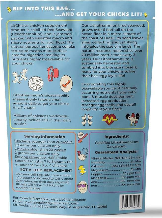 LitChicks’ Calcified Seaweed for Laying Chickens - Crushed Oyster Shell Alternative - Highly Digestible - Single Ingredient - Helps with Egg Laying & Flock Health.