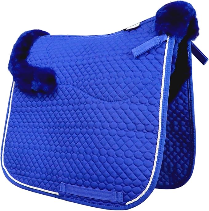 Woolous Dressage Saddle Pad, English Saddle Pad with Sheepskin Trim, Lambskin Wool Fleece Lining, Square Saddle Pad for Equestrian Riding, Comfortable & Shock Absorbing