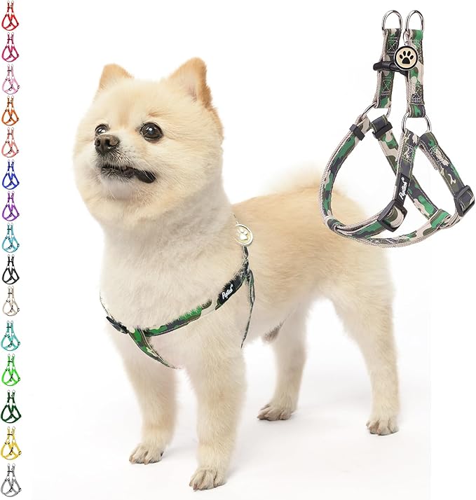 PUPTECK No Pull Dog Harness Soft Adjustable Basic Nylon Step in Puppy Vest Outdoor Walking with ID Tag, Camouflage, M