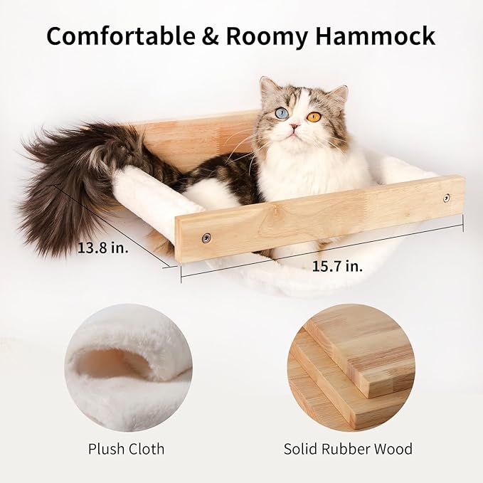 FUKUMARU Cat Wall Furniture, 3 Pack Cats Walls Shelves Set, Solid Rubber Wood Kitten Shelf for Sleeping, Playing, Climbing and Lounging