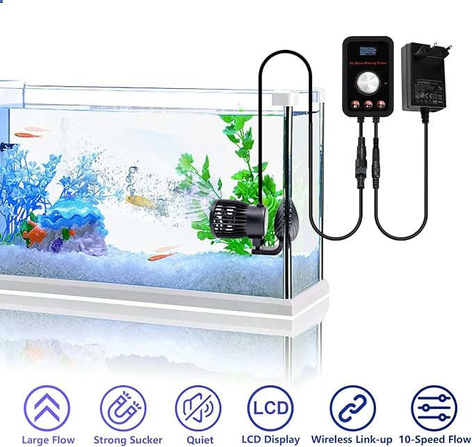 CONQUERALL 520-2600GPH 15W Wave Maker 24V DC Multi Angle Direction Sine Wave Technology Large Flow Suit for Fish Tank Aquarium Freshwater and Saltwater