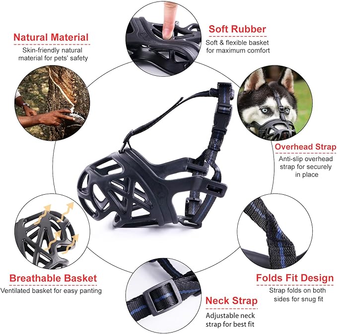 Mayerzon Dog Muzzle, Breathable Basket Muzzles for Small, Medium, Large and X-Large Aggressive Dogs Beagle German Shepherd Doberman, Cage Mouth Guard Stop Biting Chewing for Grooming Training