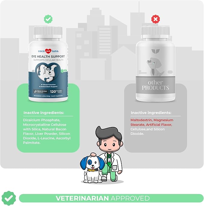Eye Support for Dogs - 120 Chewable Tablets - Supplements for Vision, Eye Vitamins for Dogs, with Cod Liver Oil Antioxidant, Omega 3 EPA and DHA Fatty Acids.