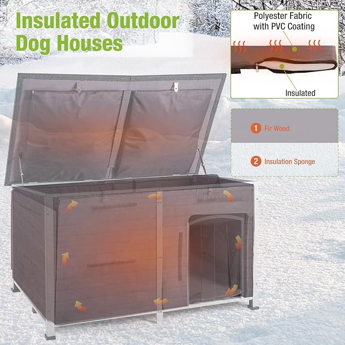 GUTINNEEN 59.1" Extra Large Dog House Outdoor Insulated for Winter with Durable Metal Fame, Grey