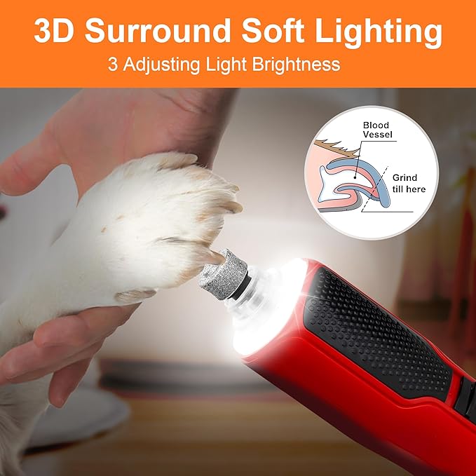 Dog Nail Grinder 7-Speed & 360° LED Light, Professional Pet Nail Grinder for Dogs and Cats, Electric Dog Nail Trimmer Painless Paws Grooming & Smoothing Tool for Large Medium Small Dogs Cats Pets