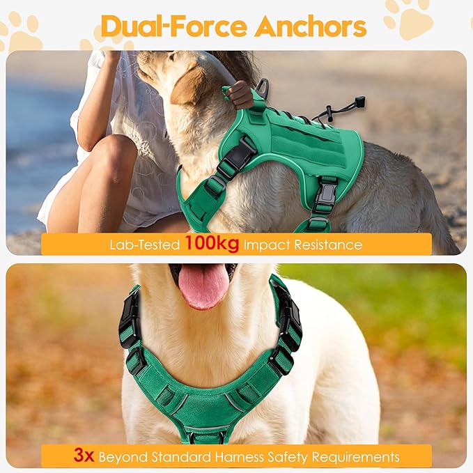 Heavy-Duty Tactical Dog Harness for Large Dogs, No Pull Adjustable Reflective Pet Vest with Molle System, K9 Military-Grade Control for Service Training, Outdoor & 10+ Breeds, Turquoise, X-Large