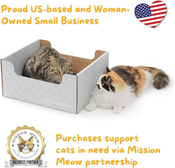 HIDE & SCRATCH Cat Scratcher Box and Cat Bed with Refillable Double-Sided Cardboard Scratch Pad for Indoor Cats