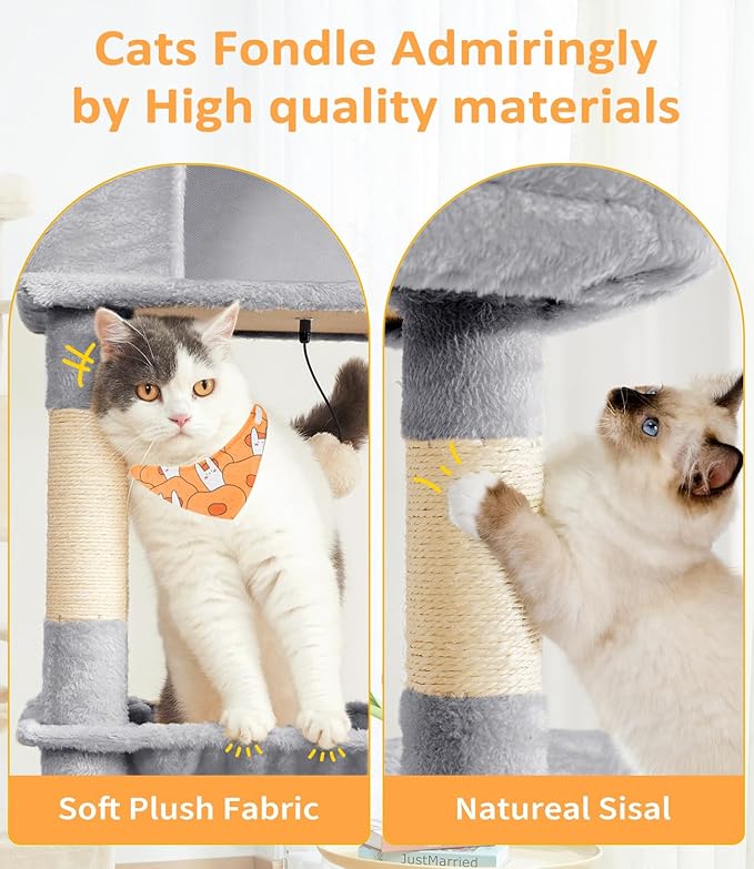 Cat Tree Large Cat Tower Tree 68" Multi-Level Cat Tower for Indoor Cats with Sisal Scratching Posts, Widen Cat Perche, Square Hammock, 2 Widen Condos, Scratching Posts, Light Grey