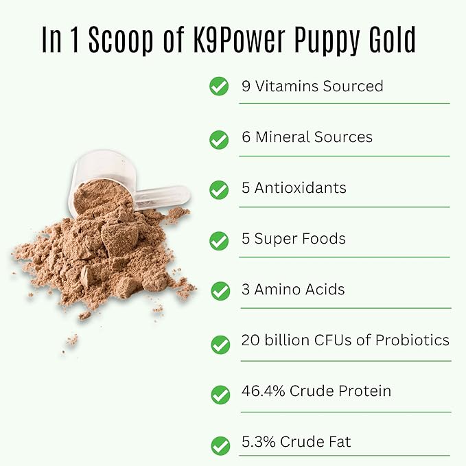 K9 Power Puppy Gold 1 lb - Supplement for Growing Puppies & Nursing Mothers - Essential Nutrients for Healthy Growth & Development - 45 Scoops