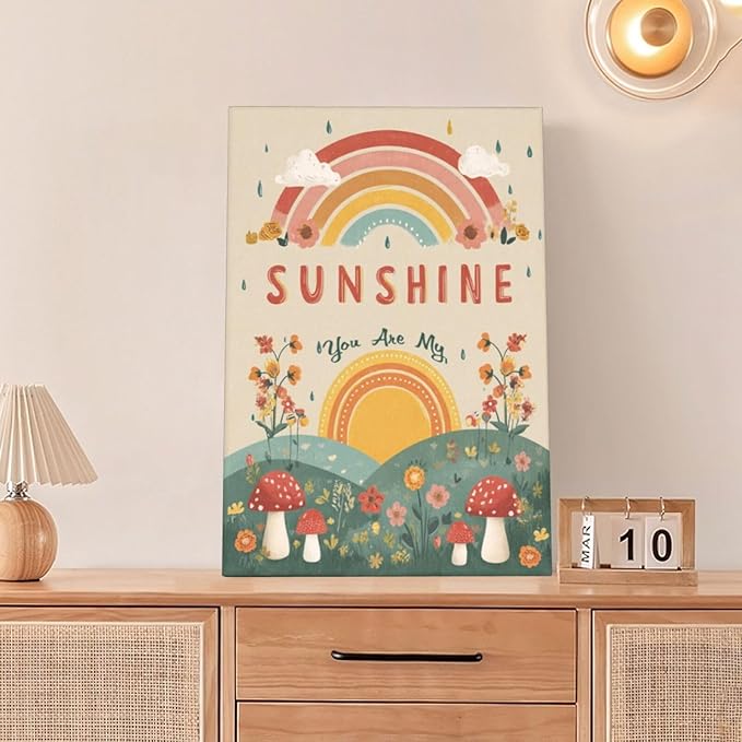You Are My Sunshine Inspirational Canvas Wall Art Motivational Encouragements Wall Decor First Communion Gifts for Girls Boys Toddler Teens Pictures Painting Print Artwork Framed Decorations Nursery Dorm Bedroom 16"x24"