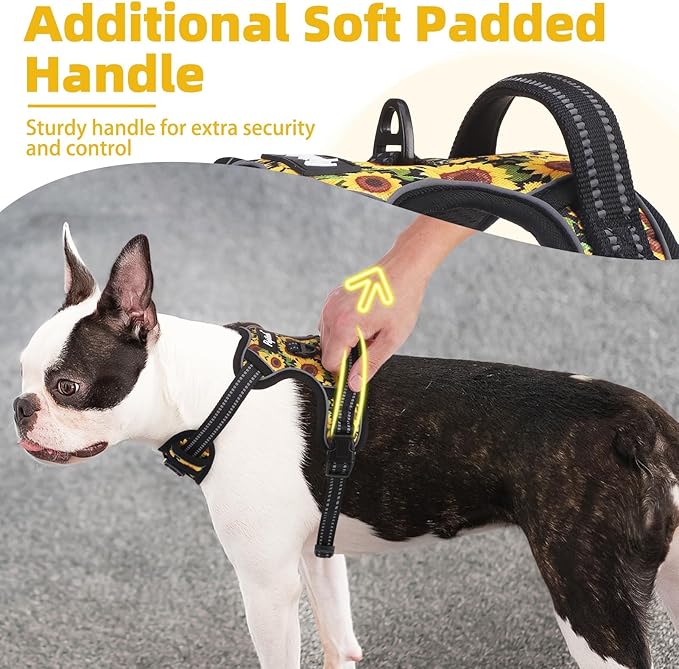 PUPTECK No Pull Dog Harness Medium Sized, Adjustable Reflective Dog Harness with Handle Easy Control, Comfortable Soft Padded Pet Vest Harness for Medium Dogs, Sunflower M
