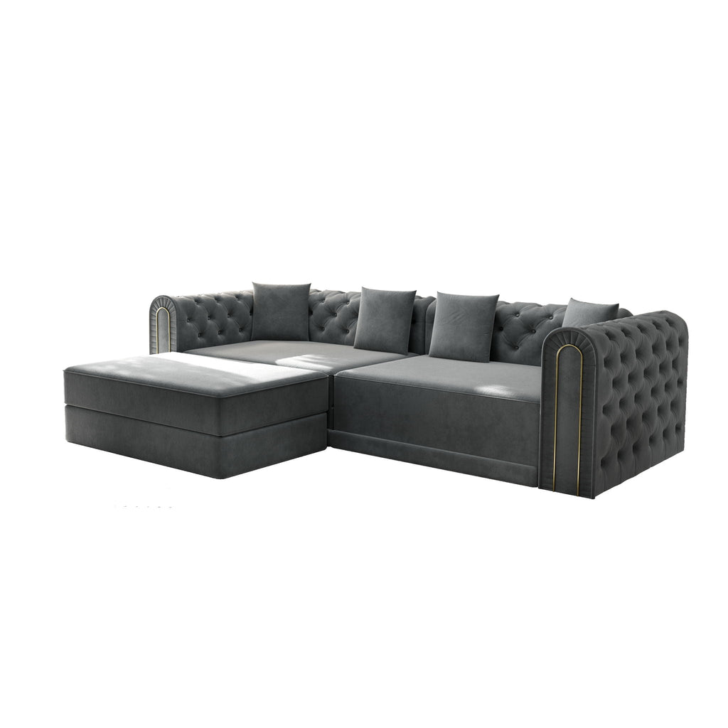 3-In-1 Convertible Sleeper Sofa With Movable Ottoman For Living Room
