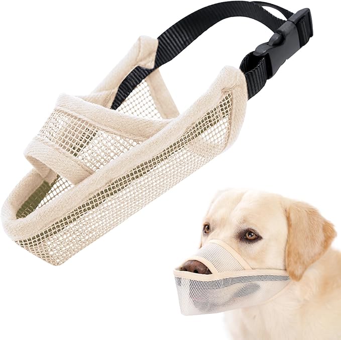 Crazy Felix Nylon Dog Muzzle for Small Medium Large Dogs, Air Mesh Breathable and Drinkable Pet Muzzle for Anti-Biting Anti-Barking Licking (XXXS, Beige)