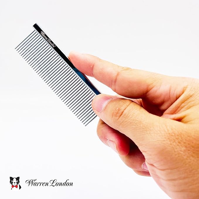 Warren London Precision Tail Comb made with Copper | 7 inches | Rounded Tips Prevent Irritation | Finishing and Fluffing Comb for Grooming Paws Face and Tail | Tear Stain Removal