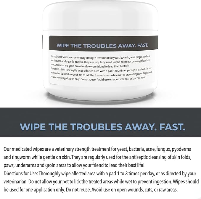 Smiling Paws Pets - Antibacterial & Antifungal Wipes for Dogs & Cats (with Chlorhexidine & Ketoconazole)