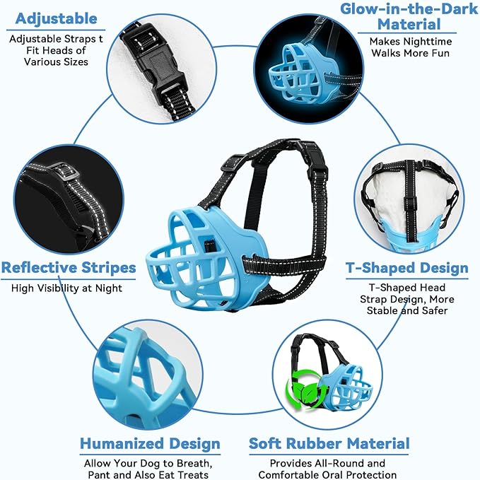 Dog Muzzle for Large Dogs, Breathable Basket Muzzles for Small, Medium and X-Large Aggressive Dog, Allows Panting Drinking, Suitable for Grooming Trimming Training (4, Luminous Blue)