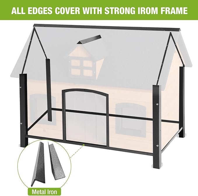 GUTINNEEN Dog House Outdoor with Strong Metal Frame Insulated Dog Kennel for Small Medium Large Dogs Puppy Cage for Winter Weatherproof