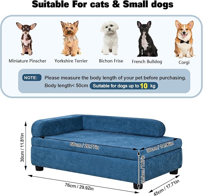 AFBKSS&BB Pet Sofa with Hidden Storage for Puppy and Cat,Linen Fabric Dog Sofa,Cat Couch with Wooden Frame (Blue)