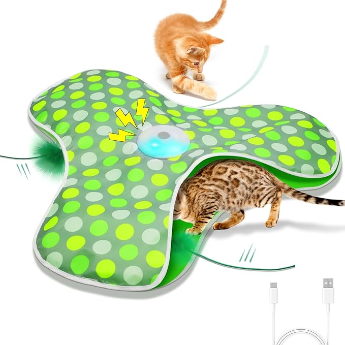 Interactive Cat Toys Rechargeable,Moving Concealed Feathers,Real Mouse Squeaky,Touch Activated Cat Kitten Toy Exercise Toys for Indoor Bored Adult Cats