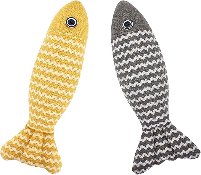2 Pcs Catnip Toys Fish, Self Play, Cat Toys for Indoor Cats and Kitten, Catnip Cat Toy, Interactive Kitten Exercise Kicker Toys for Indoor Cats 7.8 Inches for All Breeds