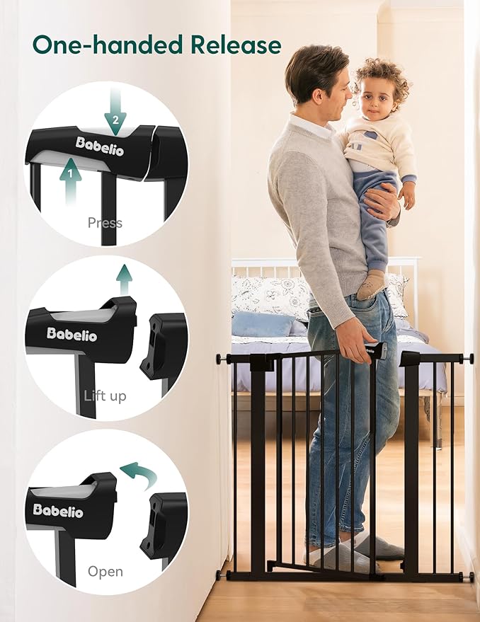 Babelio Baby Gate for Doorways and Stairs, 26-40" Auto Close Dog Gate, Easy-Install Pressure Mounted Satey Door, No Drilling Safety Gate for Child and Pets, Pressguard, Black