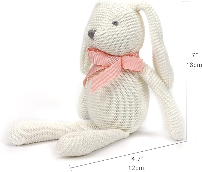 100% Organic Cotton Baby Toys White Bunny Rabbit Stuffed Animal for Newborn 7.1"