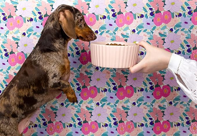 Waggo Ripple Ceramic Dog Bowl for Medium and Large Breeds - Modern with Matte Finish, Heavyweight Durable Pet Food and Water Dish Crock, Dishwasher Safe (Medium, White)