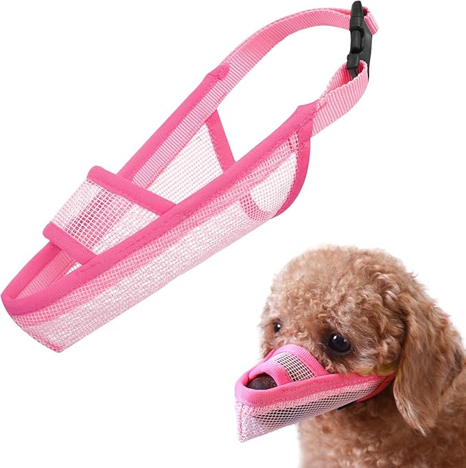 Crazy Felix Nylon Dog Muzzle for Small Medium Large Dogs Dachshund Beagle Poodle Labrador, Air Mesh Breathable and Drinkable Pet Mouth Guard for Anti-Biting Chewing Scavenging(XXXS, Pink)
