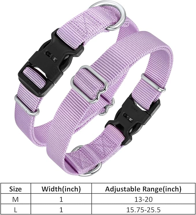 Mikivery Nylon Dog Collar with Quick Release Buckle Soft Adjustable Sturdy for Small Medium Large Dogs Violet,L
