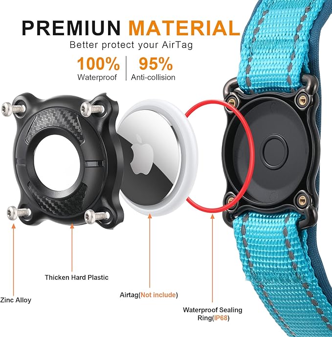 Airtag Dog Collar with Martingale Design, IP68 Waterproof Air Tag Collar Holder, Adjustable Reflective Soft Padded Nylon Dog Collar for Large Medium Small Dogs