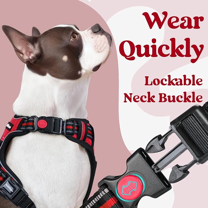 rabbitgoo Dog Harness Small Sized, No Pull Pet Harness with 3 Buckles, Adjustable Soft Padded Vest with Control Handle, Walking Reflective Pet Vest for Small Dogs, Red, S