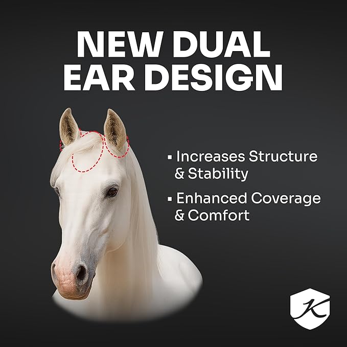 Kensington UV Fly Mask with Fleece Trim - Protective Mask with Dual Ear Opening & Forelock Freedom - Medium, Deluxe Black