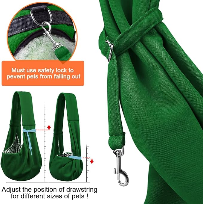 Tomkas Small Dog Sling Carrier - Classic Pocket & Classic Strap - for 3-10 lbs Pets(Emerald Green)