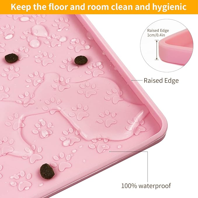 Ptlom Pet Placemat for Dog and Cat, Mat for Prevent Food and Water Overflow, Suitable for Small, Medium and Big Pet,24.5" 16.5", Pink