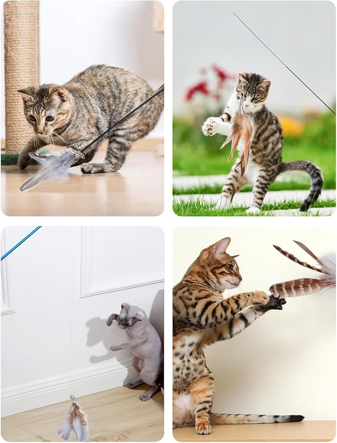 Cat Feather Toys Refills Cat Wand Replacement Feathers 6 PCS Handmade Cat Toy Feather Refills for Cat Wand Attachments Interactive Feather Cat Toy for Indoor Cats