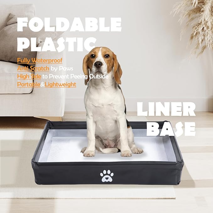 MEEXPAWS Dog Pee Pad Holder Foldable, Puppy Pad Holder Liner Base High Side, Dog Litter Box Indoor 33’’x22’’, Training Leak-Proof, Potty Easy Clean