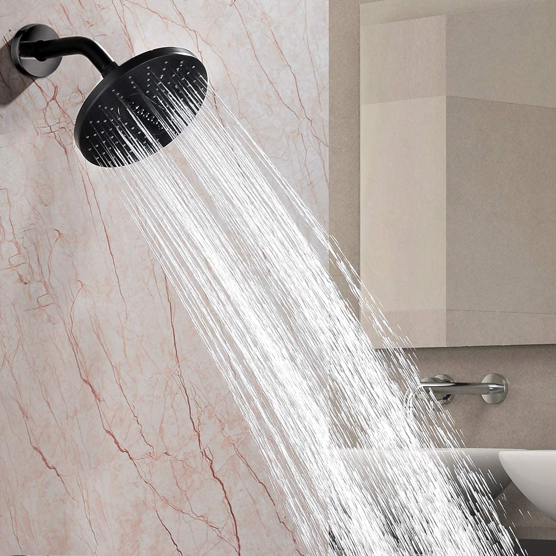 6.3" 2-Spray Rainfall Shower Head with Adjustable Angles