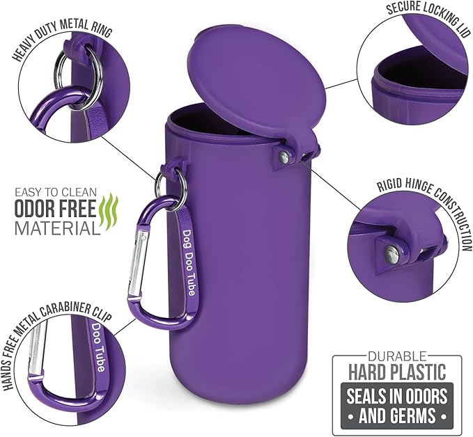 Dog Doo Tube Filled Dog Waste Bag Holders - Reusable Dog Poop Bag Tubes Designed to Keep in Odors and Germs